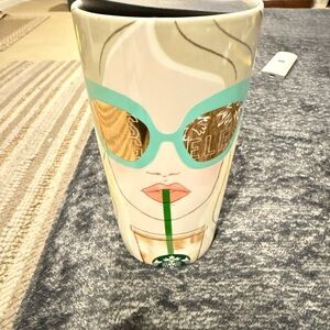 Starbucks Tumbler with Blue and Gold Accents